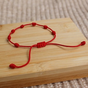 7 Knots Red Silk String Bracelet, Traditional Kabbalah & Tibetan Buddhism, Karma, Luck, Protection Against Evil Eye