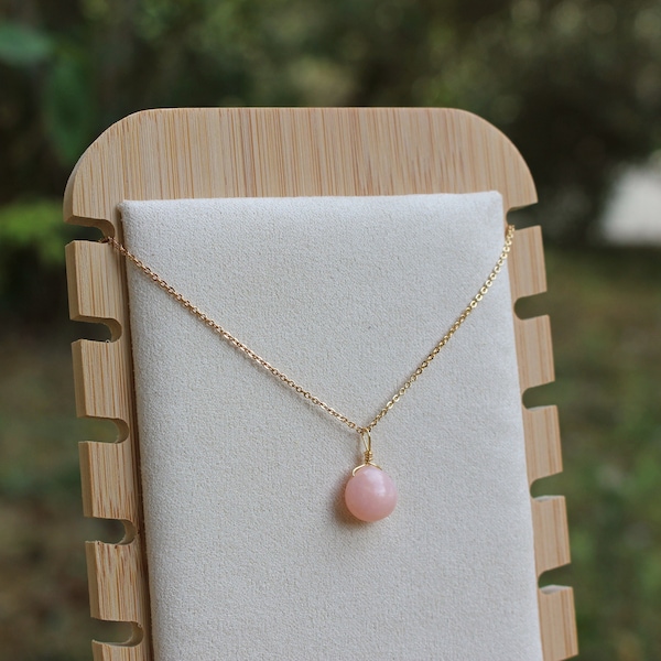Pink Opal 14k Gold-Plated Necklace - Tiny Minimalist Gemstone Teardrop Crystal Pendant