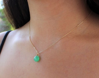 Colar de crisoprase verde banhado a ouro 14k, pequeno pingente de pedra semipreciosa natural minimalista