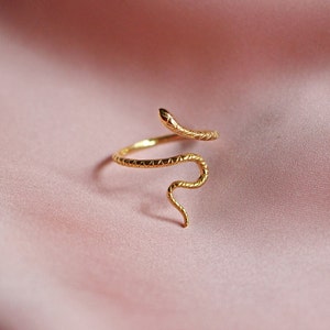 Snake Ring 14K Gold-Plated Sterling Silver 925, Thin Adjustable Ring