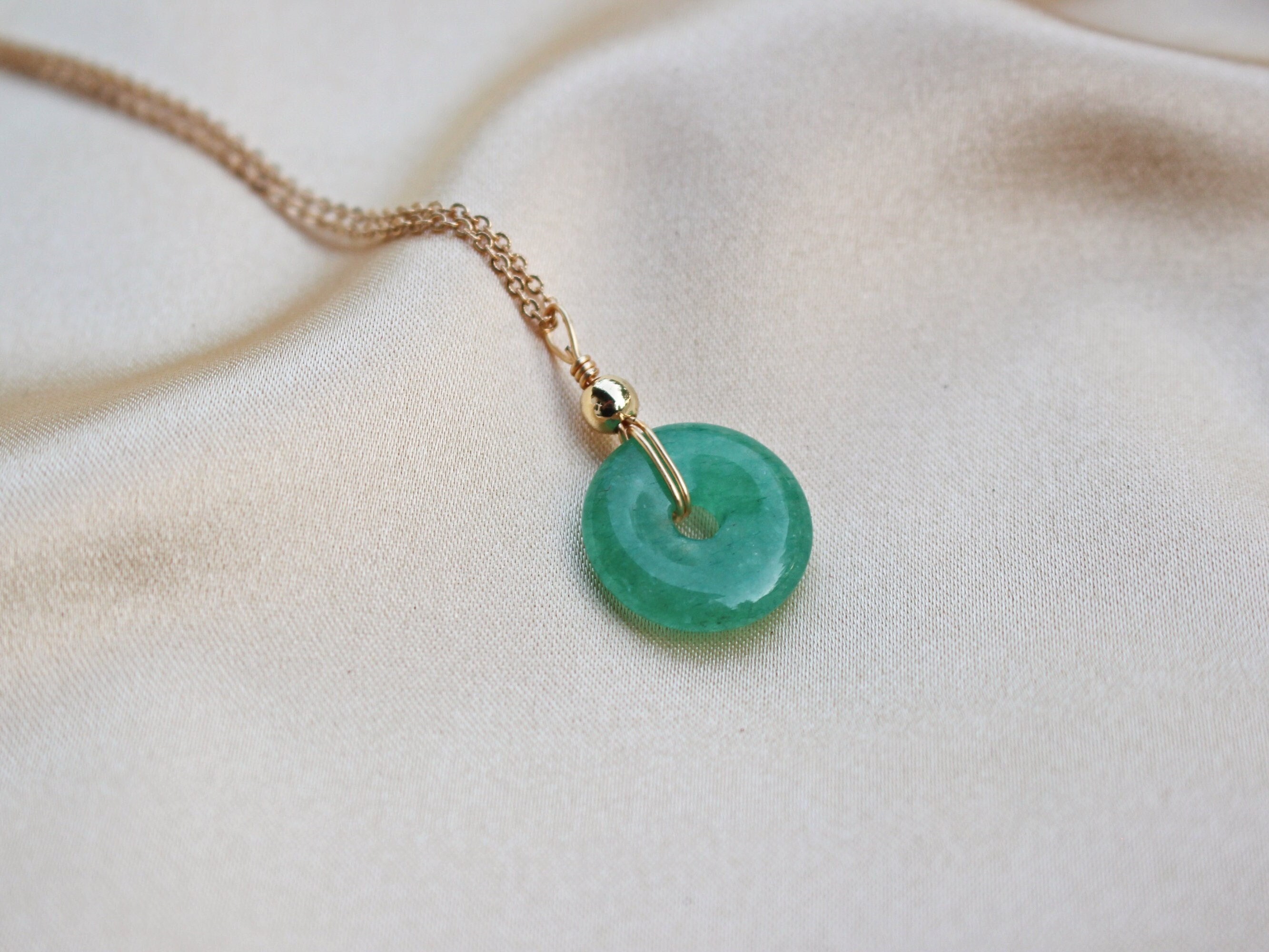 Green Jade Donut 15mm 14k Gold-plated Necklace - Tiny  display picture 1