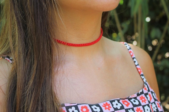 Red Silk String Knots Braided Choker Necklace Traditional Kabbalah