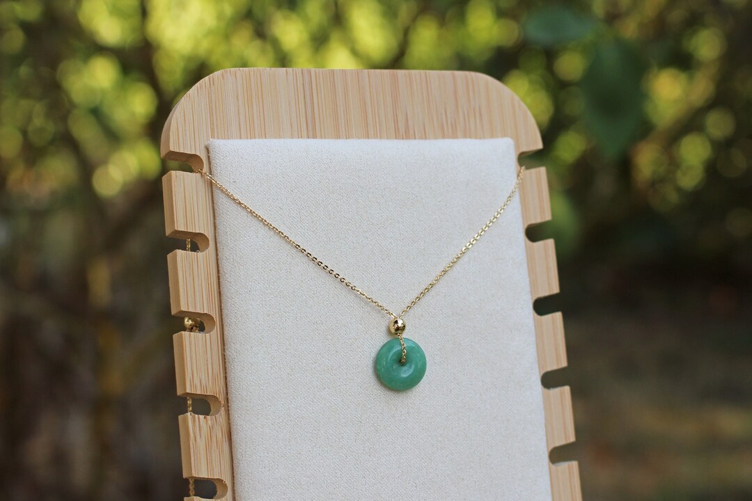 Circle Pendant Gold Chain With Jade Pendant Green Jade Donut 12mm