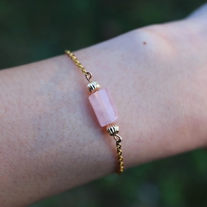 Rose Quartz Beaded Bracelet 14k Gold-Plated - Tiny Dainty Minimalist Raw Faceted Gemstone Crystal Bead