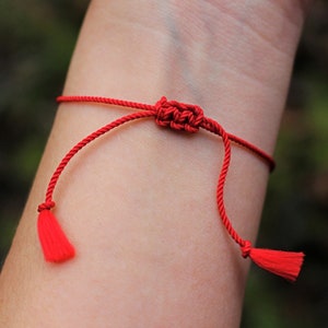 Red Silk String Bracelet, Traditional Kabbalah & Buddhism, Karma, Luck, Protection Against Evil Eye, Minimalist image 2