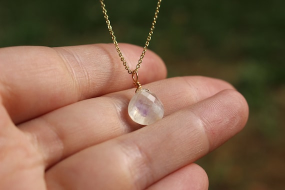 Collier Pendentif En Pierre De Lune Arc-en-ciel - Perles Facettées - Chaîne Réglable