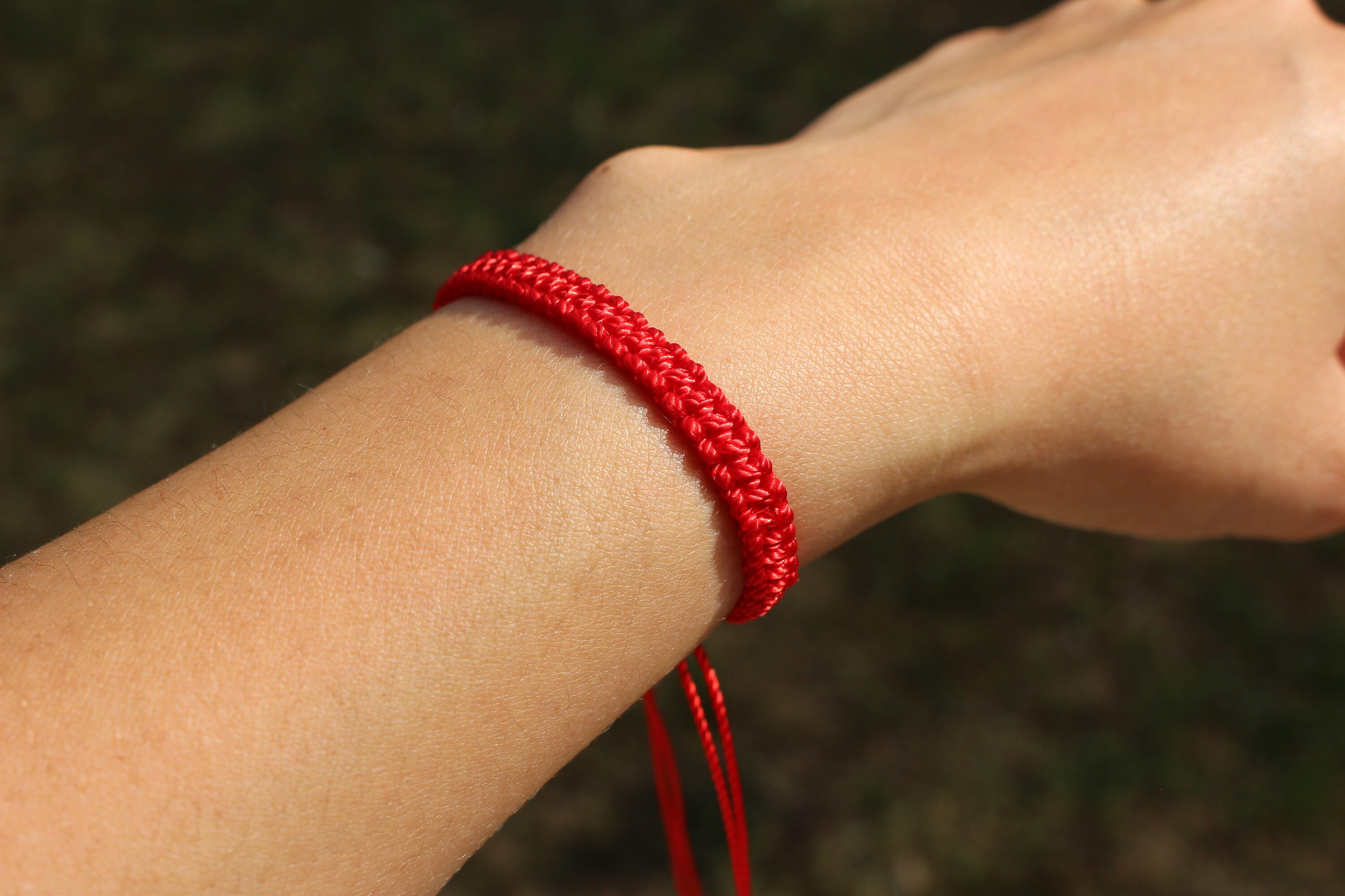 Red Silk String Knots Braided Macramé Bracelet, Traditional