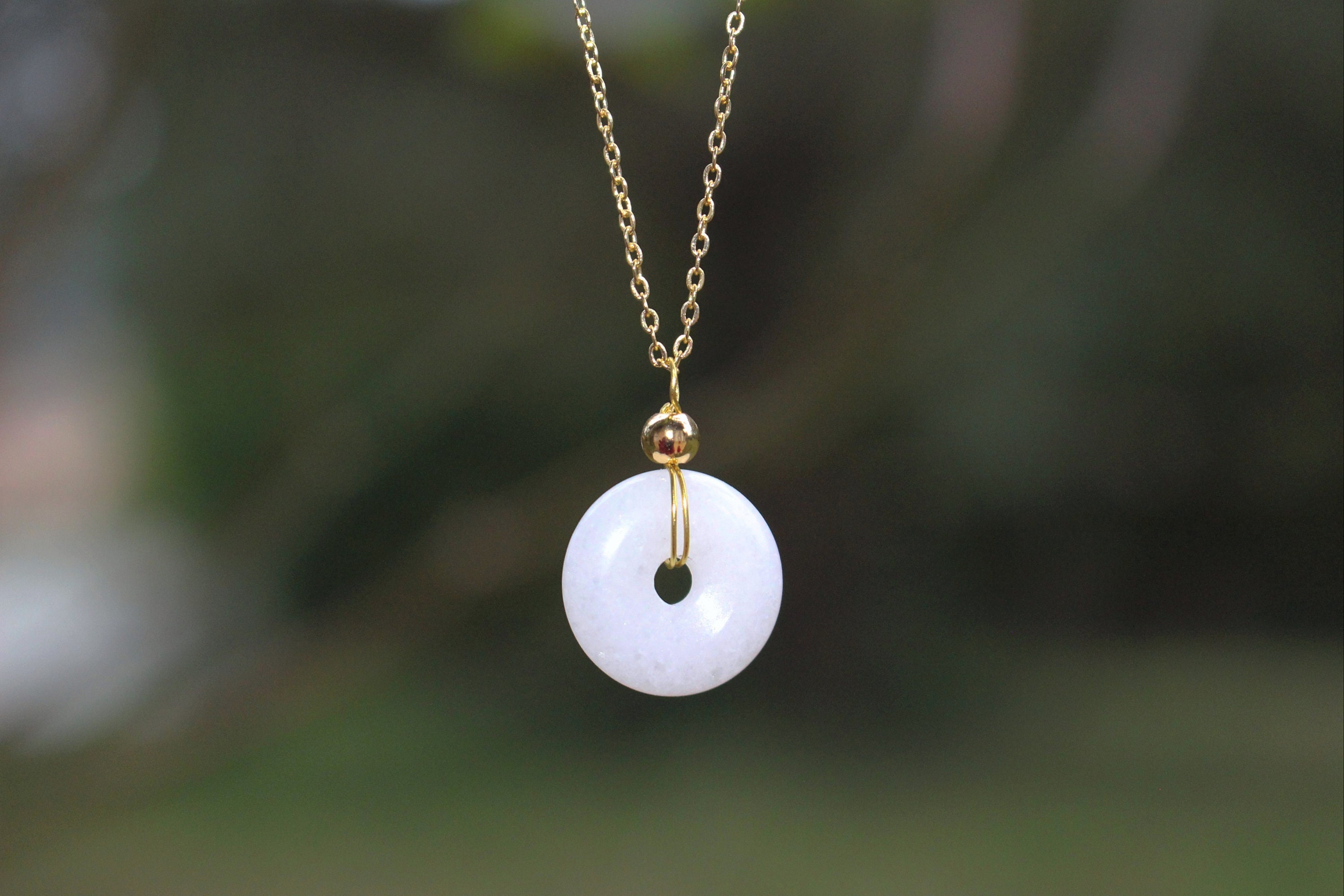 White Jade Donut 15mm 14k Goldplated Necklace Tiny Etsy