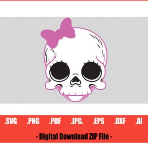 Cute Scary Girl Skull With Bow SVG
