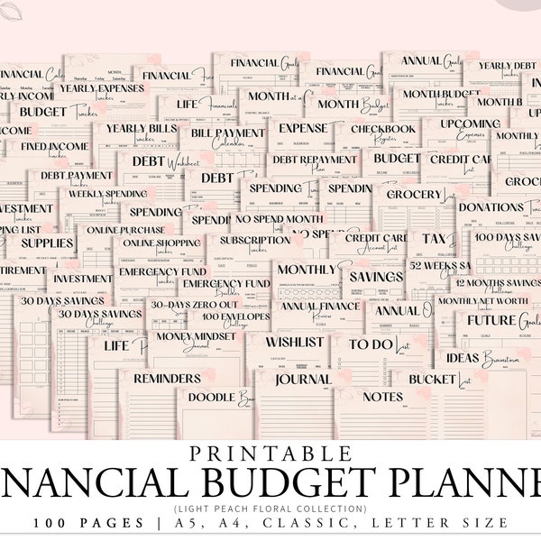 Financial Budget Planner Journaling Book in 100 Pages | Printable PDF Home Budgeting Gifts | Finance Planning Trackers, Money Organizer