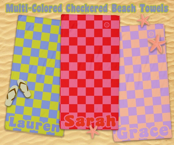 Yellow Checkered Towel, Beach Towel, Oversized