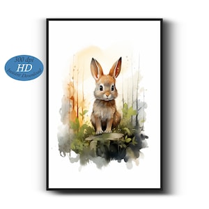Baby Bunny Rabbit Woodland Nursery Art - Aquarelle Rabbit Art Print - Adventure Nursery Decor - Woodland Animal Art - Printable Bunny Painting