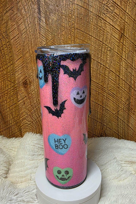 Glitter Epoxy Tumbler: Spooky Goth Conversation Hearts, Stainless Steel 20oz