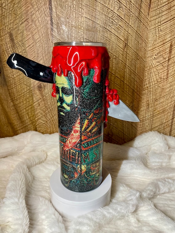 3D Horror Knife Tumbler: Handmade Polymer Clay Bloody Slasher Art