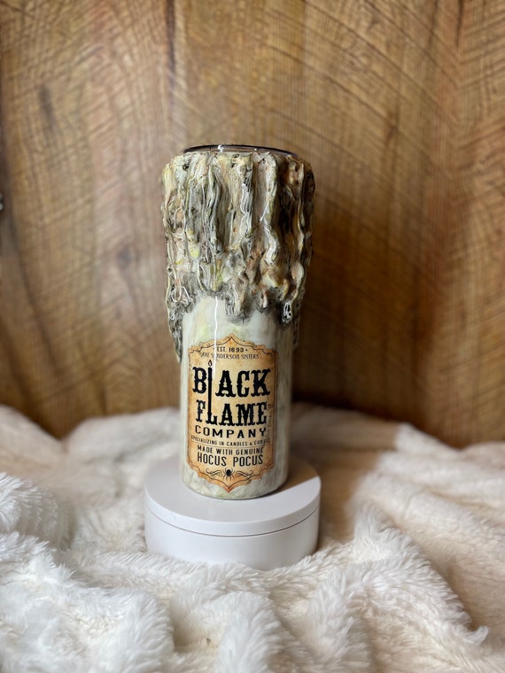 3D epoxy aged black flame candle stainless doublewall tumbler coffee birthday Christmas Halloween spooky fun gift FREE SHIPPING