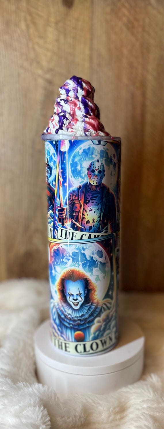 3D whipped Cream Horror Hero’s Pink Halloween Spooky Tumbler birthday  Christmas unique gift  Freddy Mike Chucky Pinhead Jack FREE SHIPPING