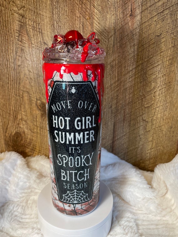 Spook B Season Glitter Tumbler: 3D Drip & Cherry Topper
