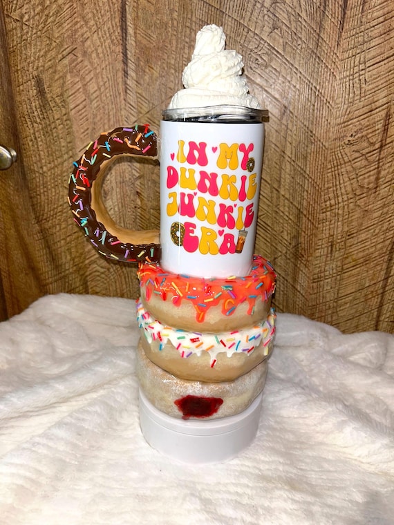3D Donuts Fake Bake Tumbler: Handmade Polymer Clay Epoxy Stainless Steel Tumbler Functional Art Piece