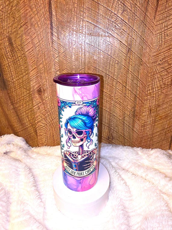 Bookish Tumbler: 20oz Stainless Steel, Vibrant Alcohol Ink, Skeleton Reader