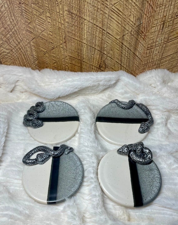 Hand Sculpted Clay Snakes heavy ceramic coasters serpent unique goth spooky birthday Christmas one of a kind gift Ready to ship FREE