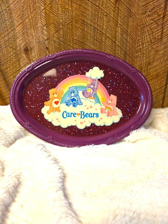 Handmade Care Bears Glitter Trinket Dish - Whimsical Desk Tray