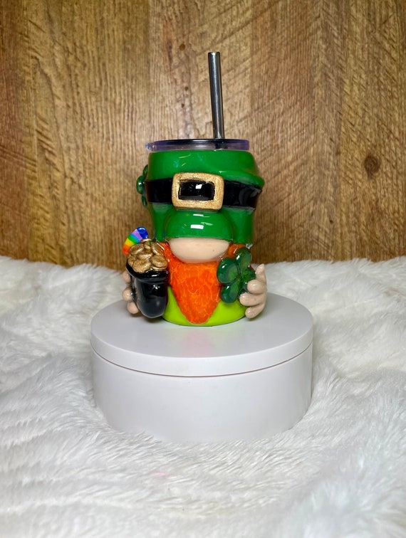 St Patrick's Day Gnome Leprechaun Tumbler: 3D Handcrafted Epoxy Stainless Steel