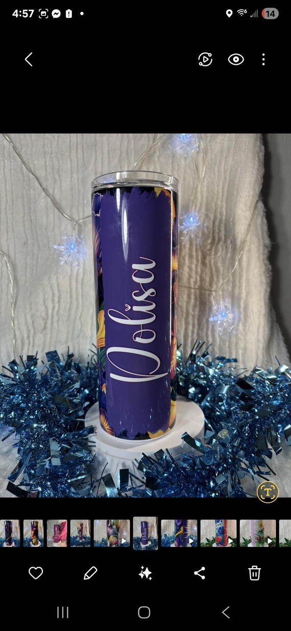 Floral Iris Tumbler: Personalized Stainless Steel 20oz Travel Mug