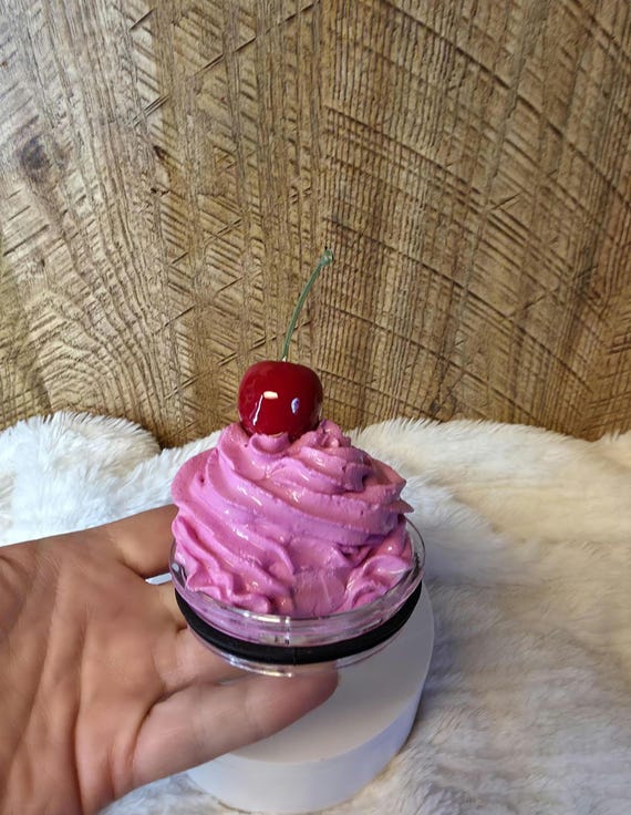 Tumbler Topper yummy Pink whipped cream with cherry on top.  Fits 20oz Skinny tumblers