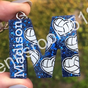 Personalized Heart Volleyball Keychain, Glitter Name Bag Tag, Senior Night Gift, Party Favor, End of Season Team Gift, Gift for Coach