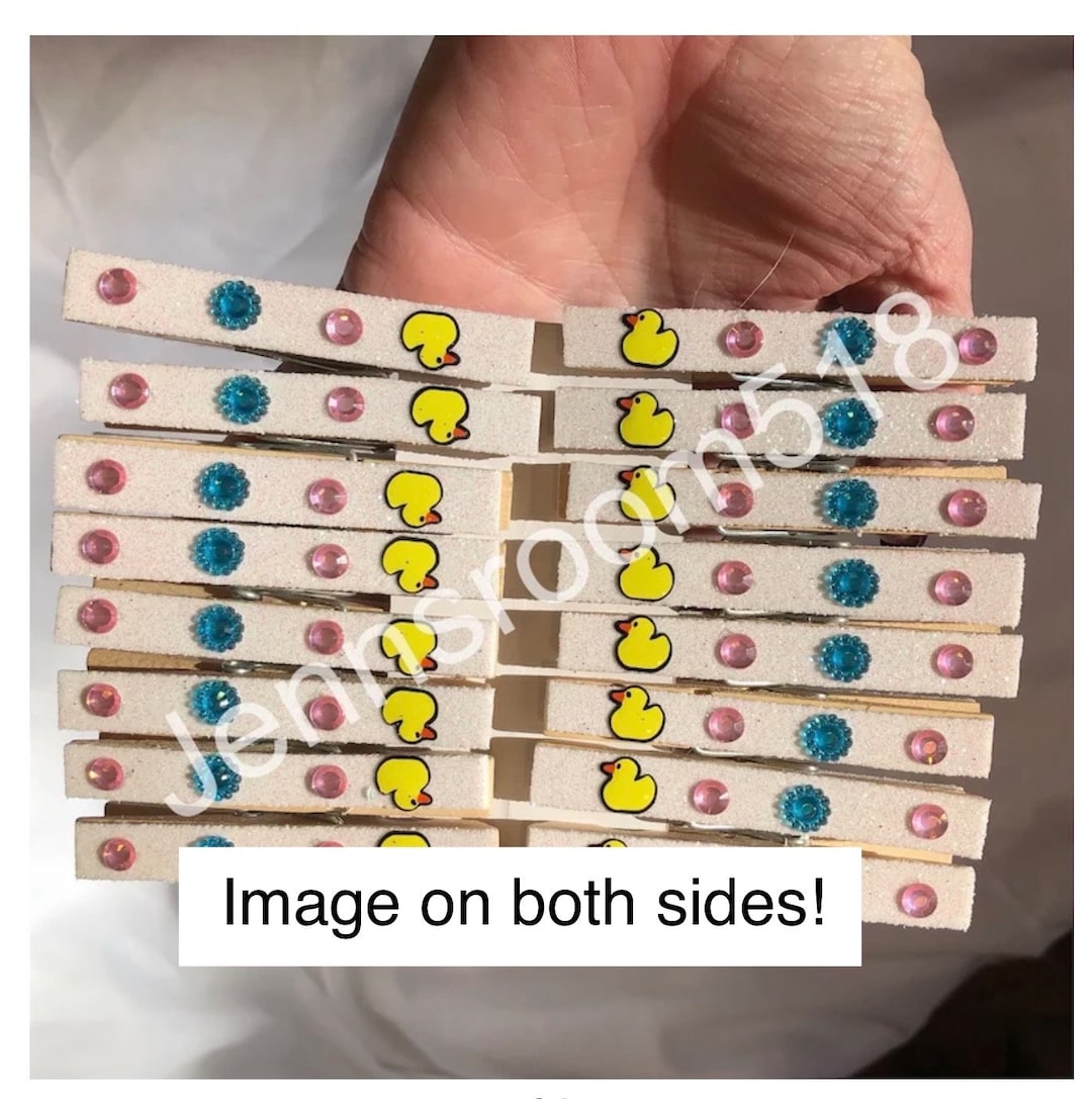 32 White Glitter Cheer Pins, Cheerleading Clothespins, Duck Pins, Good Luck Cheer Pins