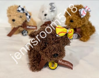 Personalized Stuffed Dog, Plush puppy, Softball dog  Basketball stuffed animal  Soccer Volleyball Pup Baseball Dog Party Favor