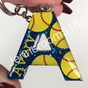 Personalized Softball Glitter Keychain, Bag Tag, End of Season gift, Senior Night Present, Party Favor for Her, Softball Team Gift