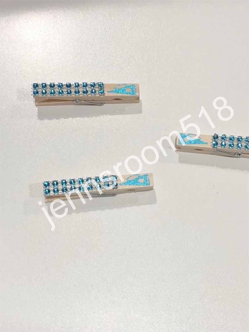 50 Blue Teal Aqua Glitter Heart Cheer Horns, Chearleader Spirit Pins