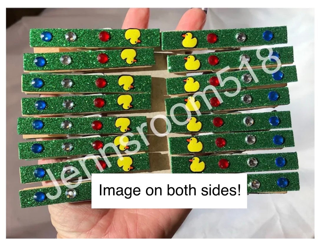 32 Green Glitter Cheer Pins, Cheerleading Clothespins, Duck Pins, Good Luck Cheer Pins