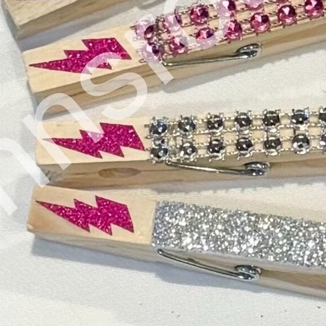 Dark Pink Lightning Bolt Spirit Competition Pins, 50 Pink Glitter