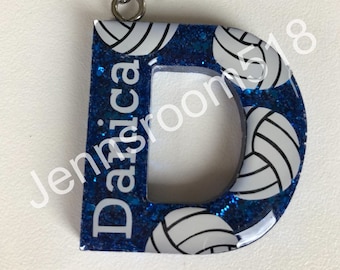 Personalized Name Volleyball Glitter Keychain , Bag Tag, Senior Night Gift, Party Favor, Team Present, Gift for Coach, End of Season Gift
