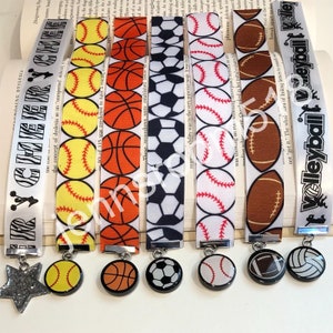 Sports Bookmarks, Softball, Volleyball, Cheer, Soccer, Baseball, Basketball, Football, Ribbon Page Saver, Fabric Book Mark, Party Favor Gift