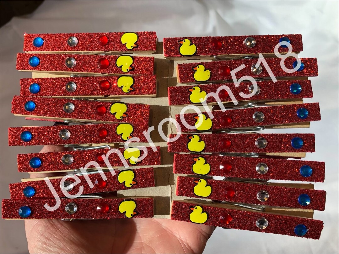 32 Red Glitter Cheer Pins Cheerleading Clothespins Duck Etsy