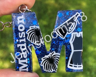 Personalized Cheer Glitter Keychain, Cheerleading Bag Tag, Chearleader Gift, Team Squad Gift, End of Season Gift, Senior Night Gift for Her
