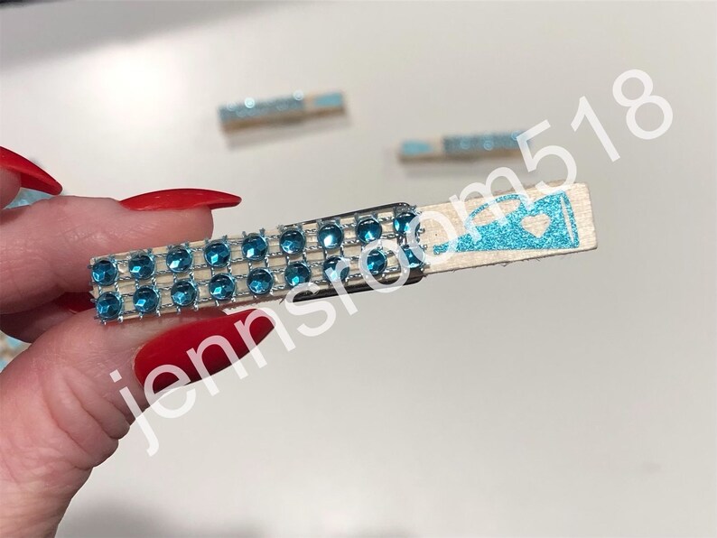 50 Blue Teal Aqua Glitter Heart Cheer Horns, Chearleader Spirit Pins