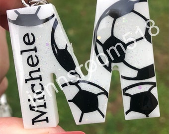Personalized Name Soccer Keychain (White Background), Bag Tag, Team Present, Senior Night Gift, Party Favor, End of Season, Basket Filler