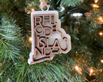 Rhode Island RI State Holiday Christmas Ornament Gift Tag