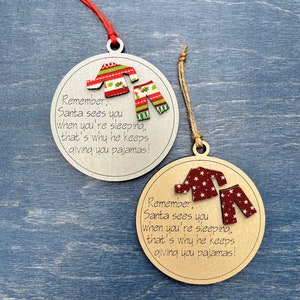 Pajama Holiday Christmas Ornament | Santa Sees You Sleeping PJ’s | Stocking Stuffer | Gift Tag | Kid's Grandkids Family Present