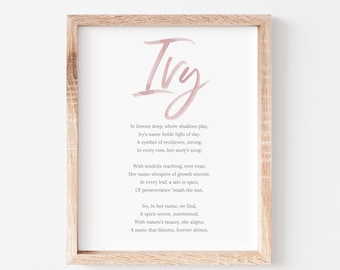 Ivy Baby Name Meaning Poem Baby Names Nursery Sign Girl Names Printable Poem Instant Digital Downloads to put in nursery