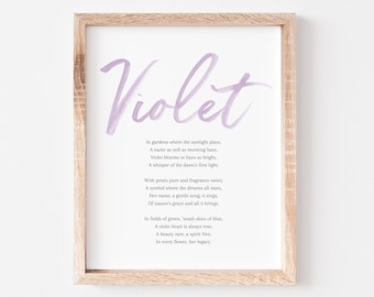 Violet Baby Name Meaning Poem Baby Names Nursery Sign Girl Names Printable Poem Instant Digital Downloads to put in nursery