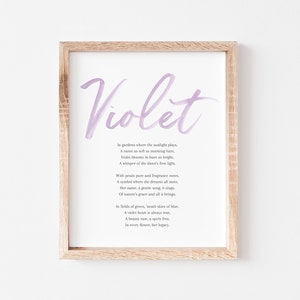 Significato del nome del bambino Violet Poesia Nomi per bambini Cartello per la cameretta dei bambini Nomi per bambine Poesia stampabile Download digitali istantanei da mettere nella cameretta dei bambini