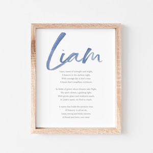 Liam Nome del bambino Significato Poesia Nomi per bambini Cartello per la cameretta dei bambini Nomi maschili Poesia stampabile Download digitali istantanei da mettere nella cameretta dei bambini