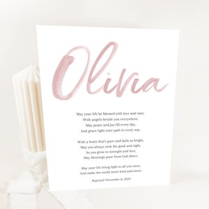 Personalised Baptism Gift Girl, Baptism PRINTABLE, Baby Girl Gift, Nursery Wall Art, Blessing Baptism Sign Dedication Gift, Nursery Decor