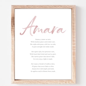 Amara Baby Name Meaning Poem Baby Names Nursery Sign Girl Names Printable Poem Instant Digital Downloads to put in nursery