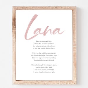 Lana Baby Name Meaning Poem Baby Names Nursery Sign Girl Names Printable Poem Instant Digital Downloads to put in nursery